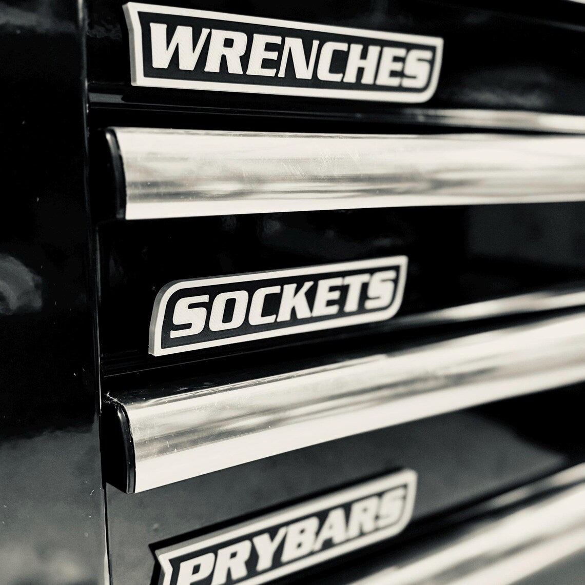 Toolbox label set in a black chest
