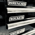 Silver and black magnetic toolbox label badges