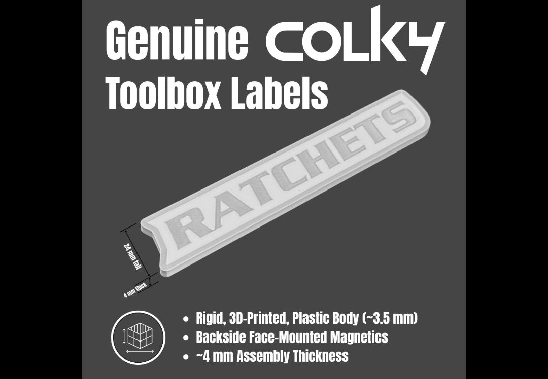 Silver and white magnetic toolbox labels