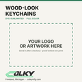 Custom Logo Wood-Look Keychains – Rectangle, Full Color - your logo or artwork here, placeholder until a printed sample is photographed