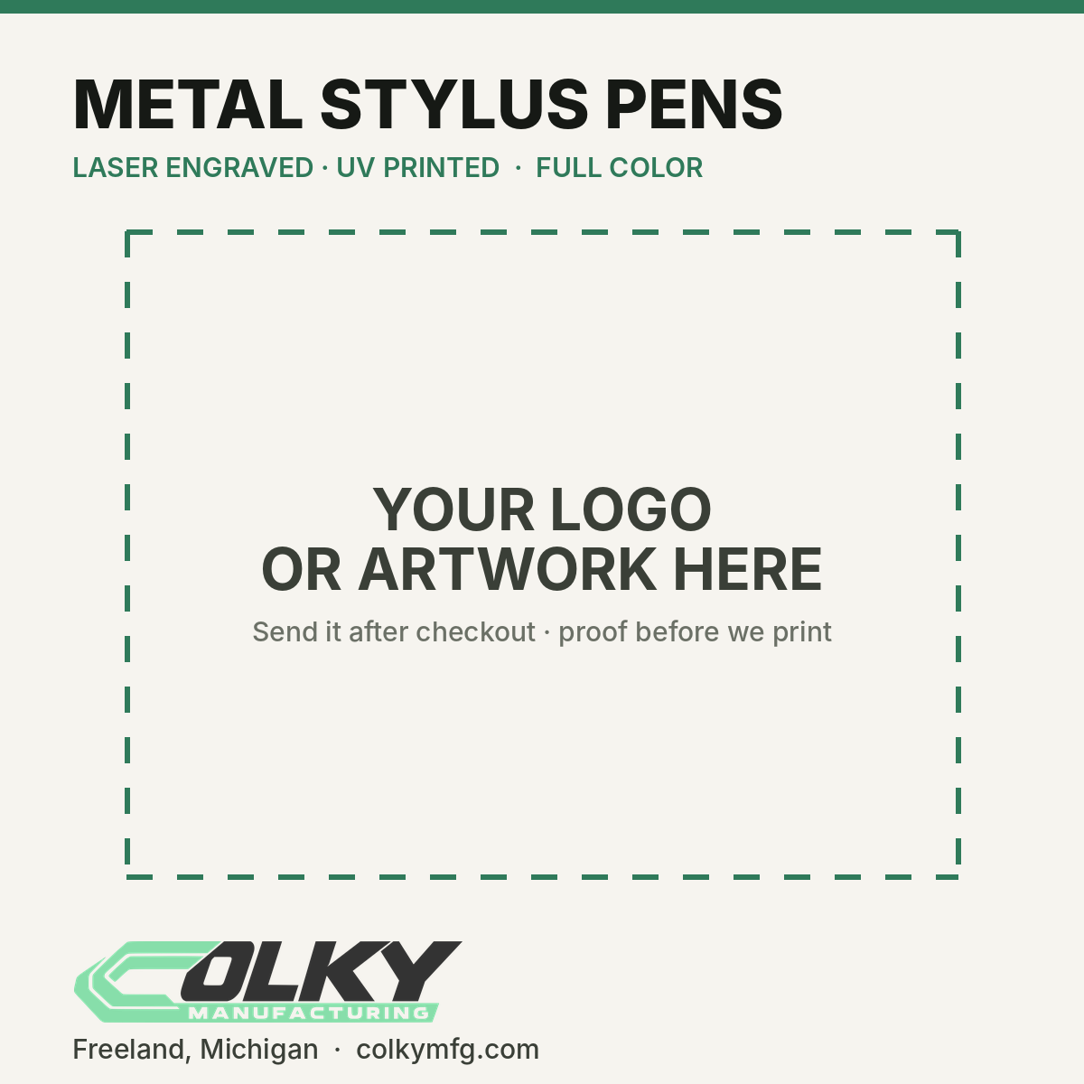 Custom Logo Metal Stylus Pens – 2-in-1 - your logo or artwork here, placeholder until a printed sample is photographed