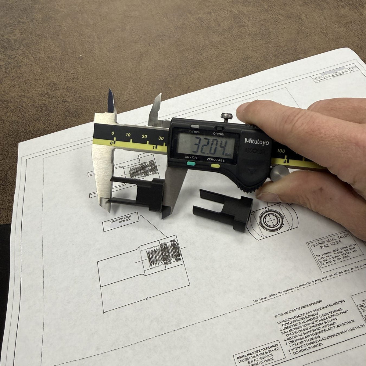 Part checked against its drawing